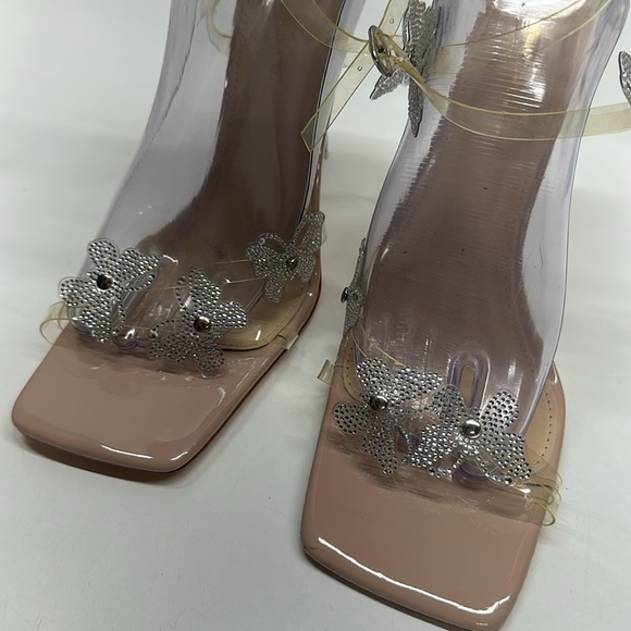 Azalea Wang Fly With Me High Heels Clear Butterfly Blinged Strappy Stiletto 10 - Picture 4 of 8